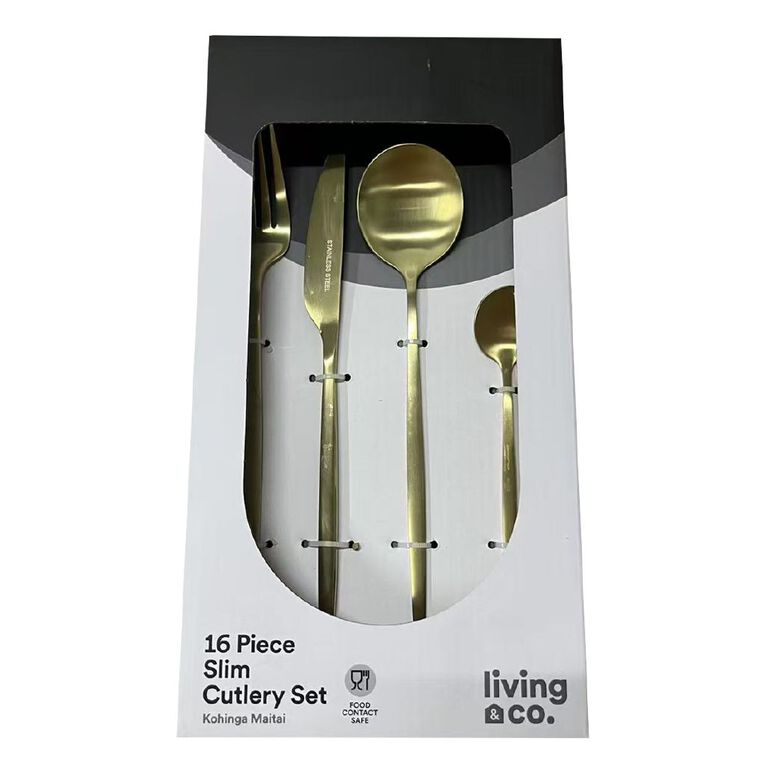 Living & Co Cutlery Set Slim Champagne Gold 16 Piece, , hi-res