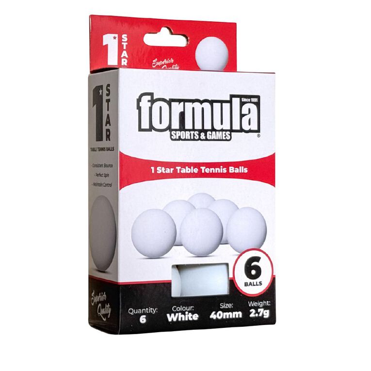 Formula Sports Table Tennis Balls 1 Star White 6 Pack, , hi-res