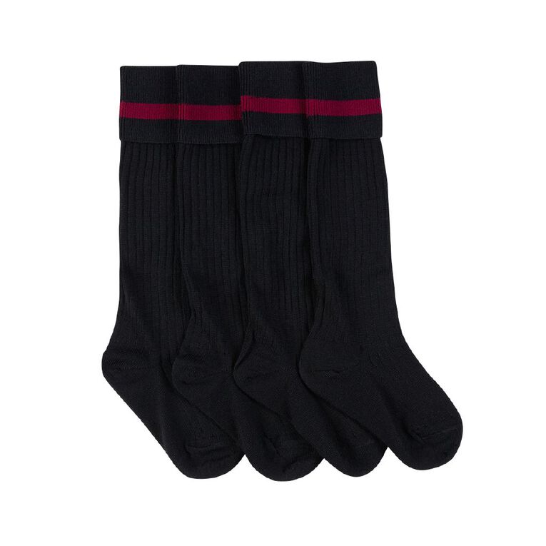 Schooltex Striped School Socks 2 Pack, Black/Maroon, hi-res