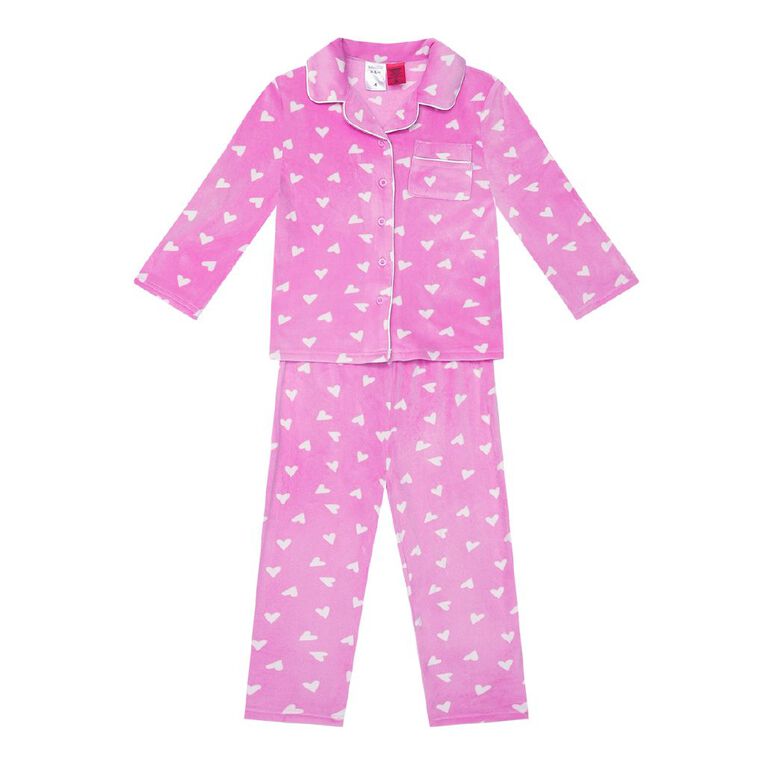 H&H Girls' Soft Mink Button Up Pyjama Set, Pink Light, hi-res
