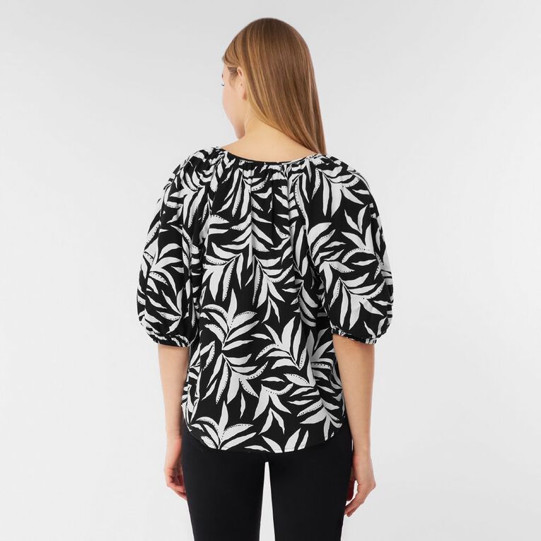 H&H Women's Balloon Sleeve VNeck, Black/White, hi-res