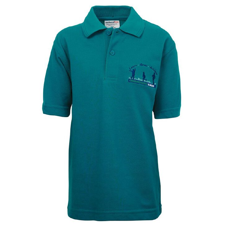 Schooltex Greenmeadows School Short Sleeve Polo, Jade, hi-res
