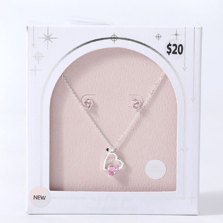 Silver Plated Heart Earrings & Necklace Set, , hi-res