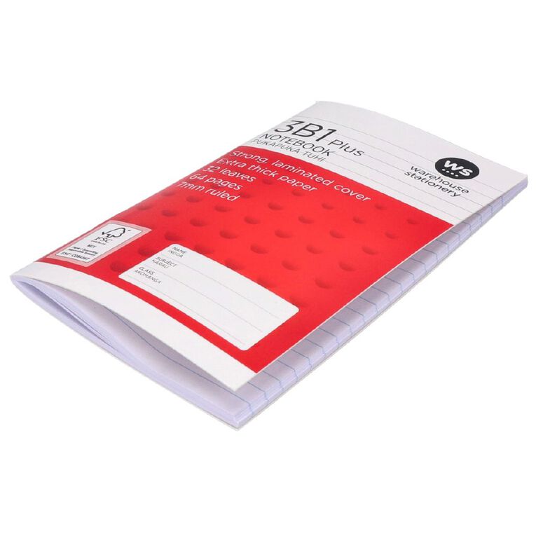 WS Notebook 3B1 Plus 7mm Ruled 32 Leaf Red, , hi-res