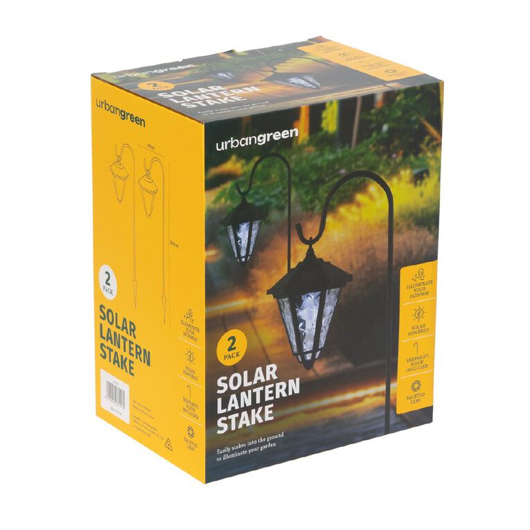 Urban Green Solar Lantern Stake 2 Pack Black, , hi-res