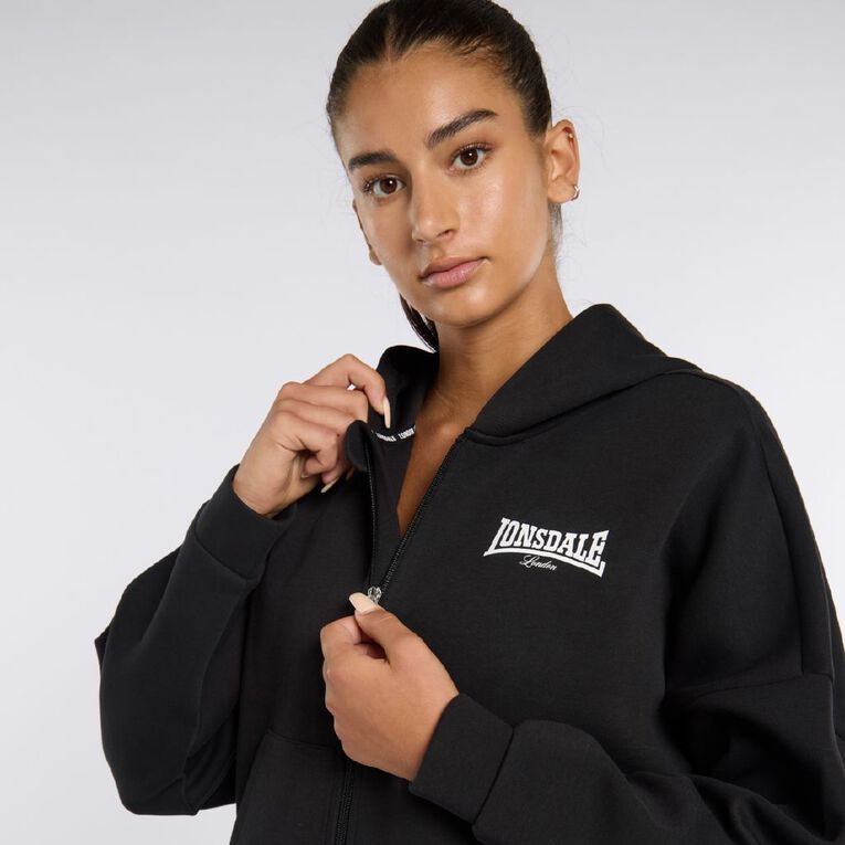 Lonsdale Women's Double Knit Zip Thru Sweatshirt, Black, hi-res
