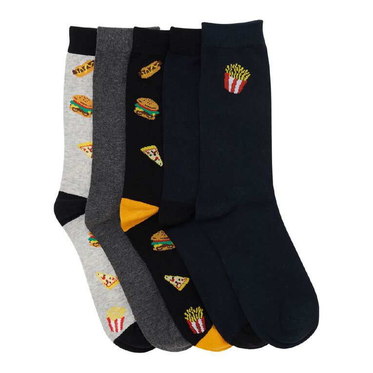 H&H Men's Crew Business Sock 5 Pack, Black/Yellow, hi-res