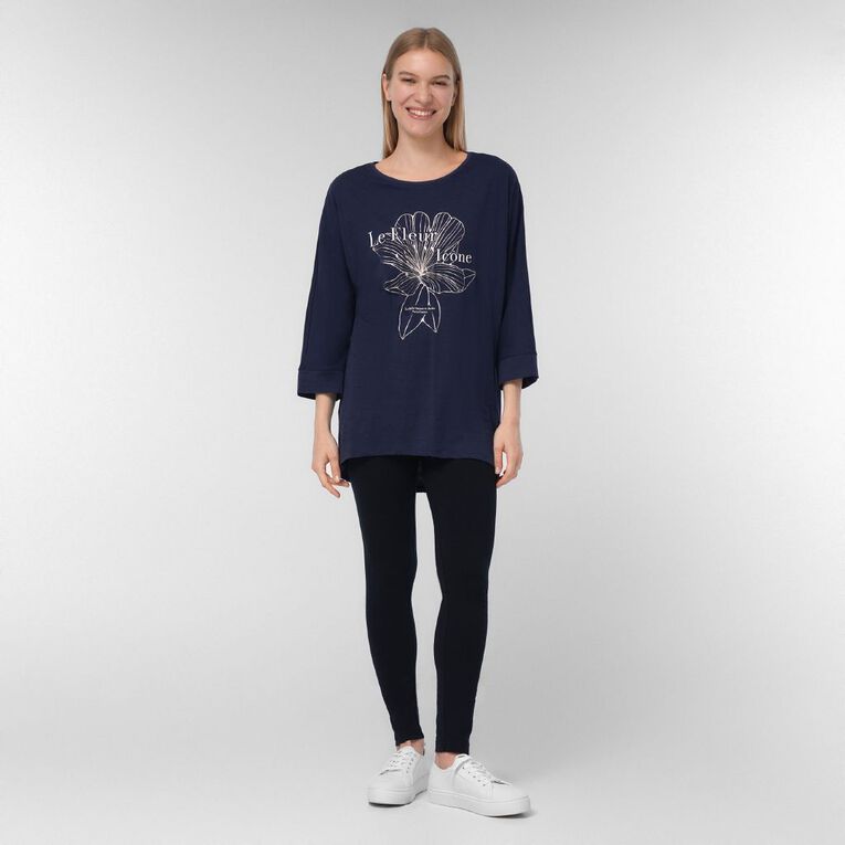 H&H Women's 3/4 Batwing Tunic Top, Blue Dark, hi-res