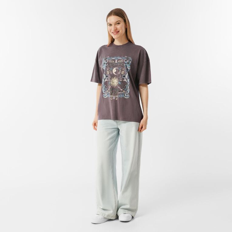 H&H Women's Short Sleeve Boyfriend Graphic Tee, Grey/Charcoal, hi-res
