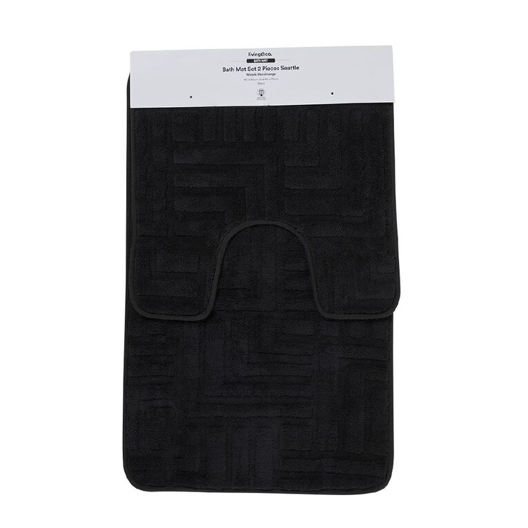 Living & Co Bath Mat Set Seattle 2 Piece Black 50cm x 80cm, , hi-res