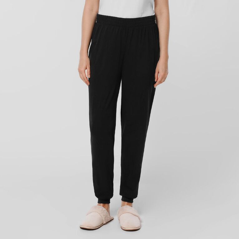 H&H Women's Knitted Cuffed Pyjama Pants, Black, hi-res