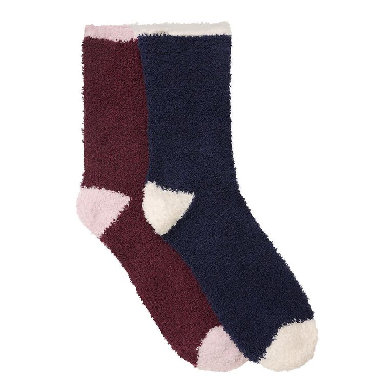 H&H Women's Cosy Bed Socks 2 Pack, Blue Dark NVY/FIG, hi-res