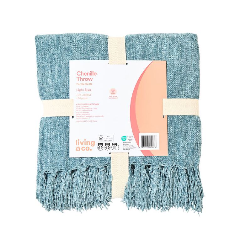 Living & Co Throw Chenille Blue Light 127cm x 152cm, , hi-res