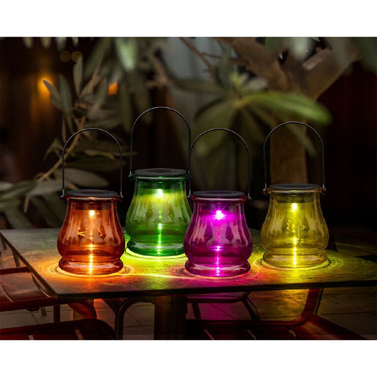 Kiwi Garden Solar Light Colour Glass Jar Assorted 9.7cm, , hi-res