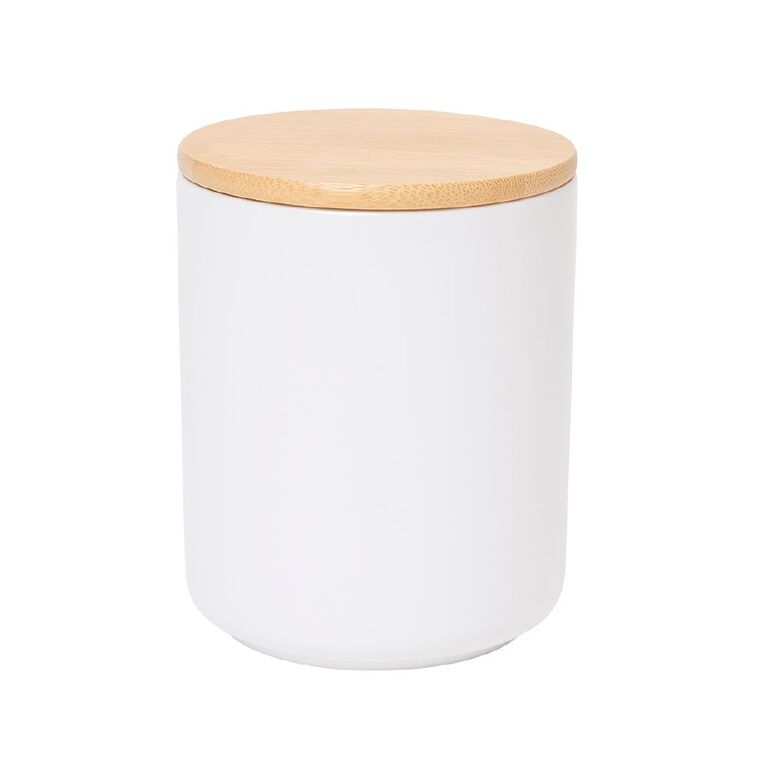 Living & Co Ceramic Canister with Bamboo Lid White 13cm White The