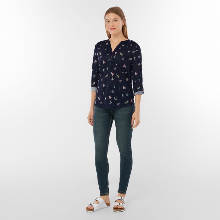 H&H Women's 3/4 Sleeve Amber Rixon Henley Top, Navy, hi-res