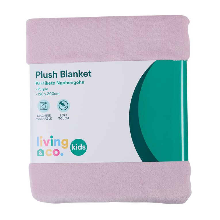 Living & Co Kids Plush Blanket Purple Mid Single, , hi-res