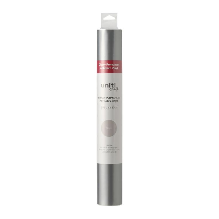 Uniti Craft Adults Glossy Permanent Vinyl Silver 30.5cm x 50cm, , hi-res
