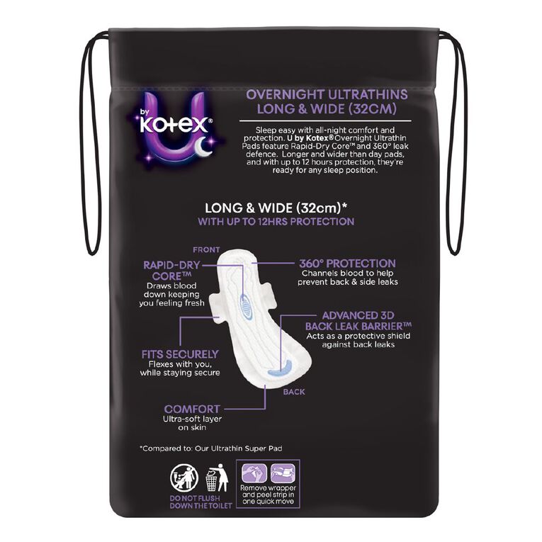 U By Kotex Overnight Ultra Thin Pads with Wings 10 Pack, , hi-res