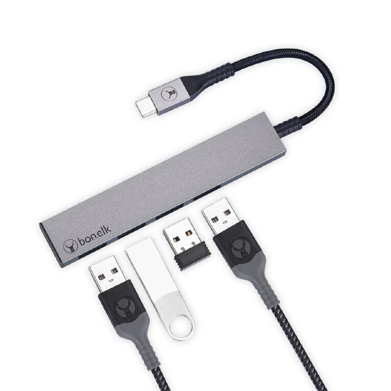 Bonelk Long Life USB C to 4 Port USB 3.0 Slim Hub Space Grey Grey, , hi-res