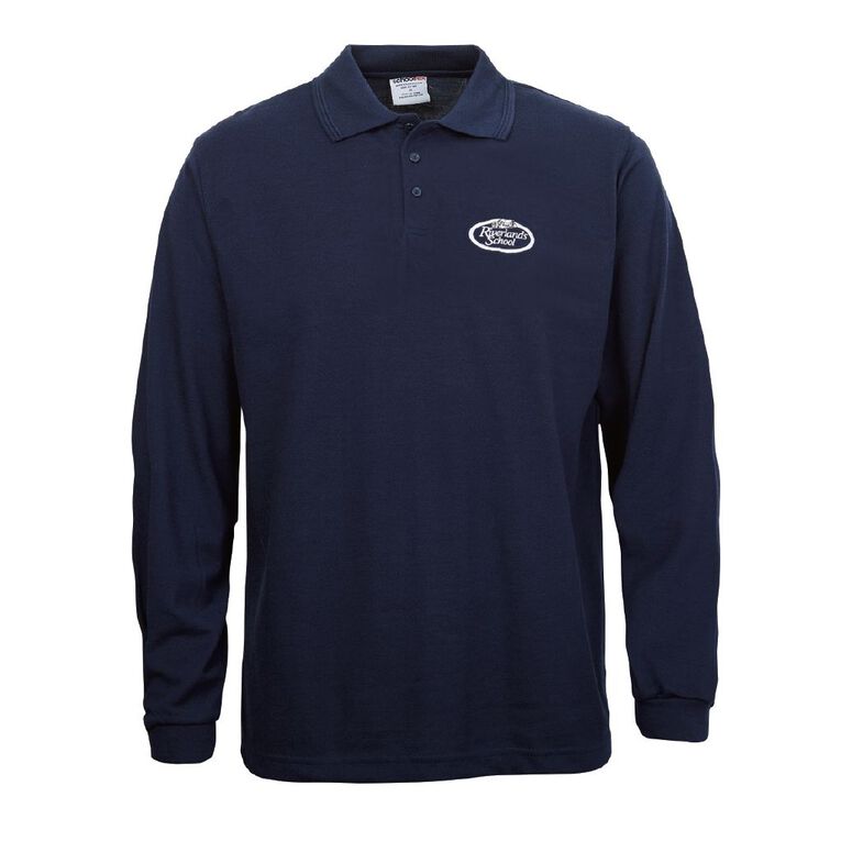 Schooltex Riverlands Long Sleeve Polo with Embroidery, Navy, hi-res