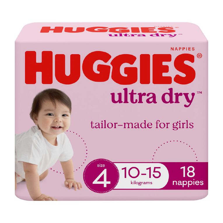 Huggies Girls' Convenience Nappy Toddler Size 4 10-15kg 18 Pack, , hi-res