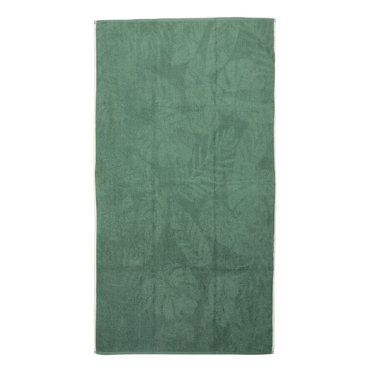 Living & Co Jacquard Beach Towel Plants Green 86cm x 160cm, , hi-res