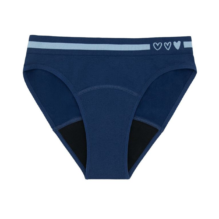 Love Luna Teen First Period Seamfree Bikini Briefs 2 Pack, Blue/Navy, hi-res