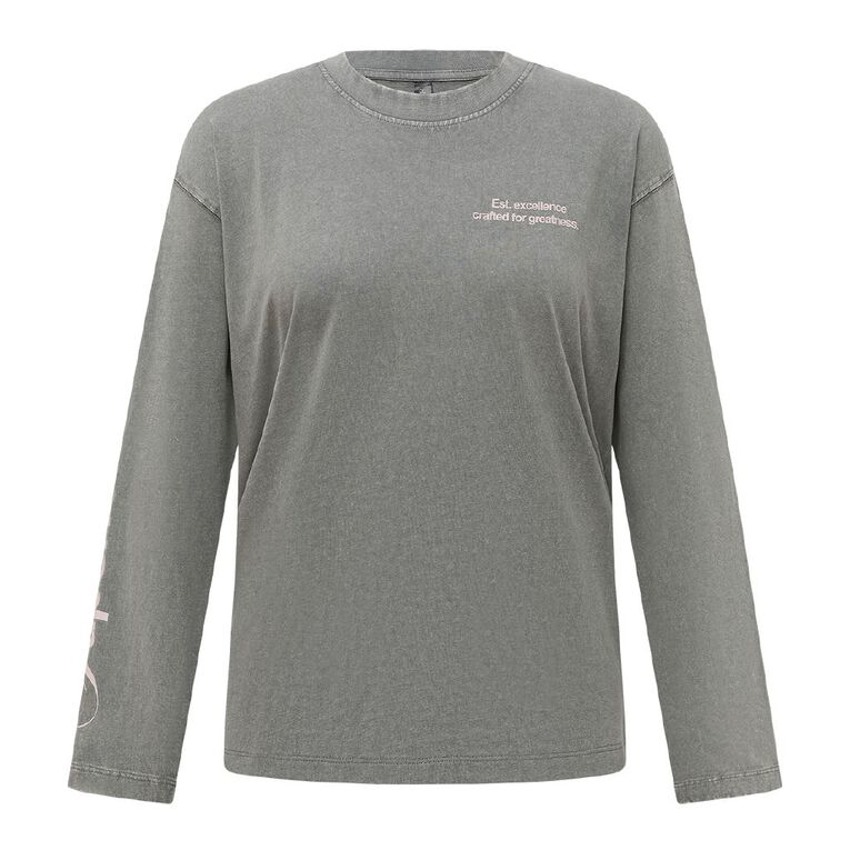 H&H Women's Long Sleeve Graphic Print Tee, Grey Mid, hi-res