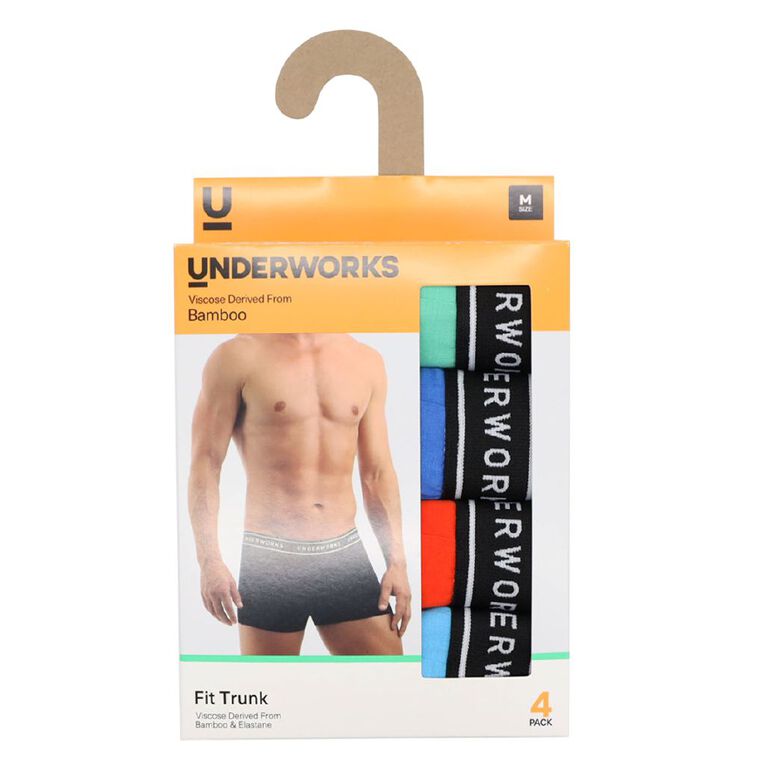 Underworks Men's Bamboo Trunks 4 Pack, Blue, hi-res