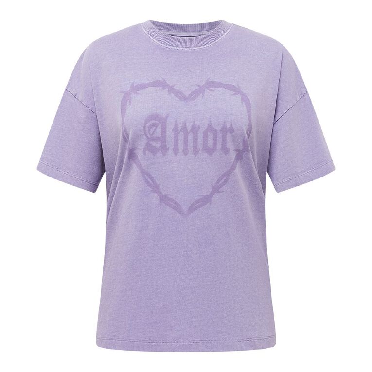 H&H Women's Short Sleeve Boyfriend Graphic Tee, Purple Light, hi-res