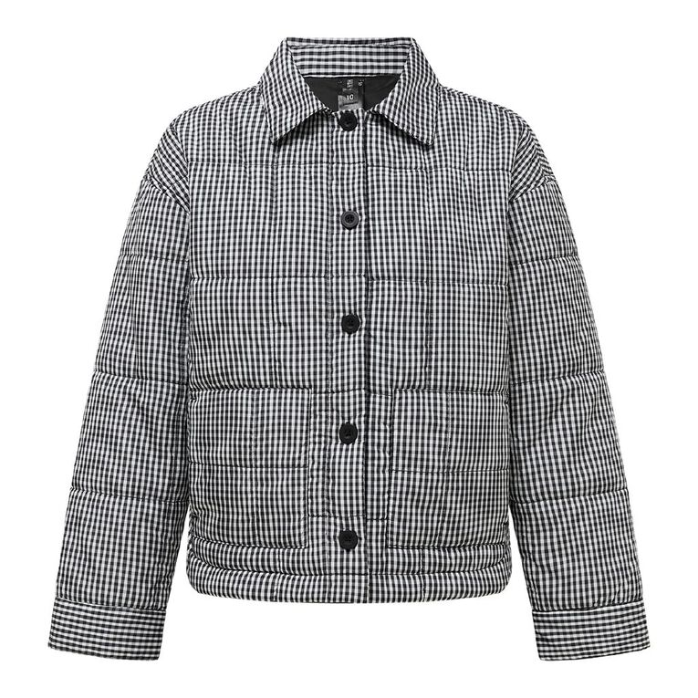 H&H Women's Gingham Quilt Jacket, Black/White, hi-res