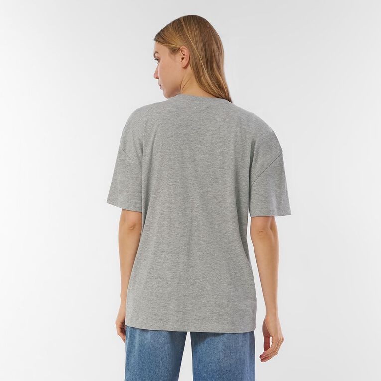 H&H Women's Short Sleeve Boyfriend Graphic Tee, Grey Marle, hi-res