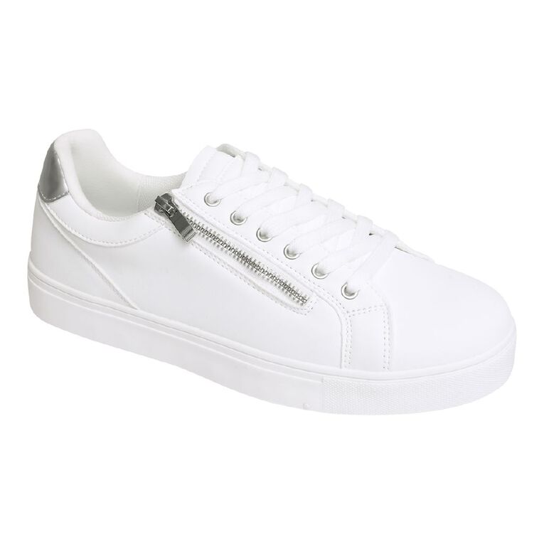 H&H Women's Zip Sneakers, White, hi-res