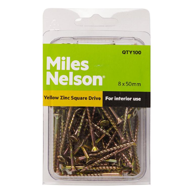 Miles Nelson Yellow Zinc Square Drive Screws 8mm x 50mm, , hi-res