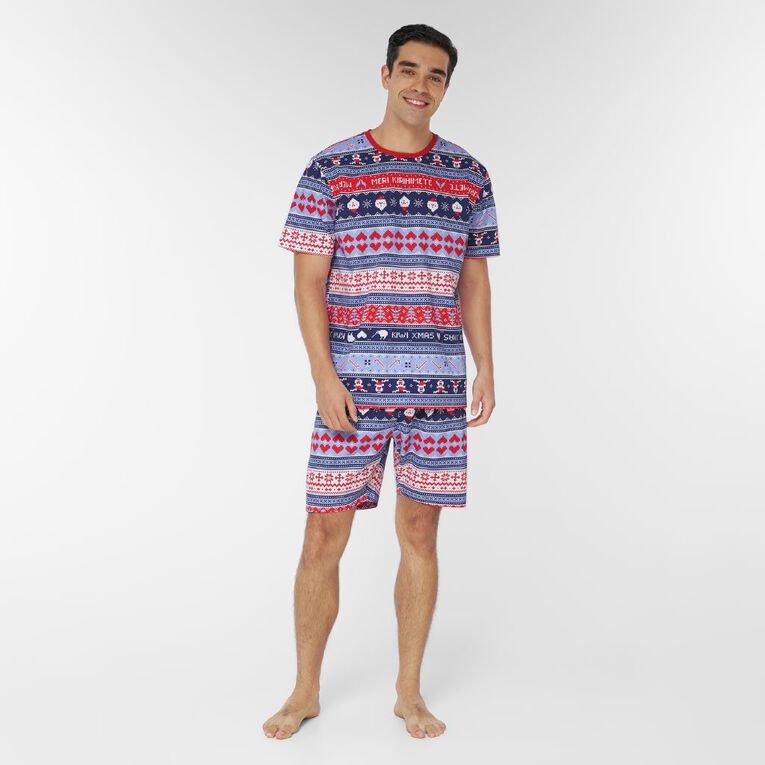 H&H Men's Family Christmas Tee and Shorts Pyjama Set, Blue Light, hi-res
