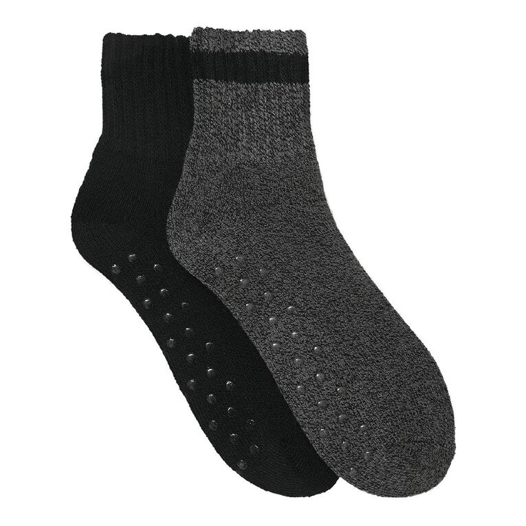 H&H Men's Brushed Half Crew Home Socks 2 Pack, Charcoal/Marle, hi-res