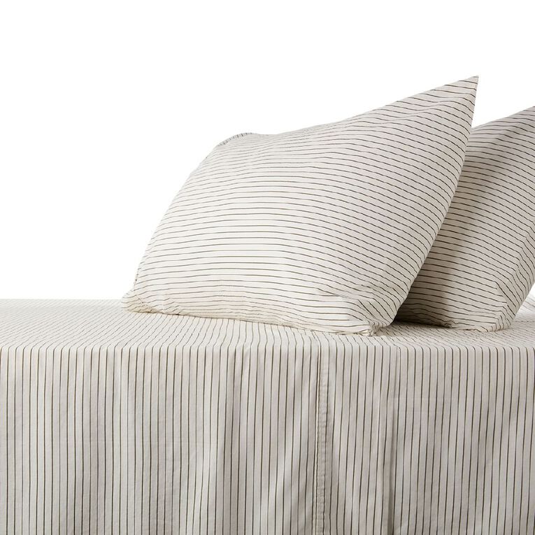 Living & Co 100% Printed Washed Cotton Sheet Set Natural, , hi-res