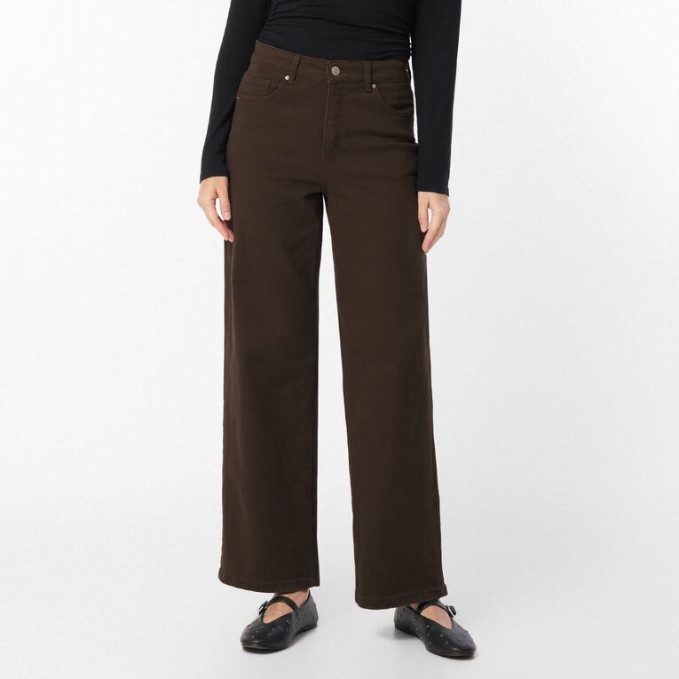 H&H Women's High Rise Wide Leg Jean, Brown Dark, hi-res