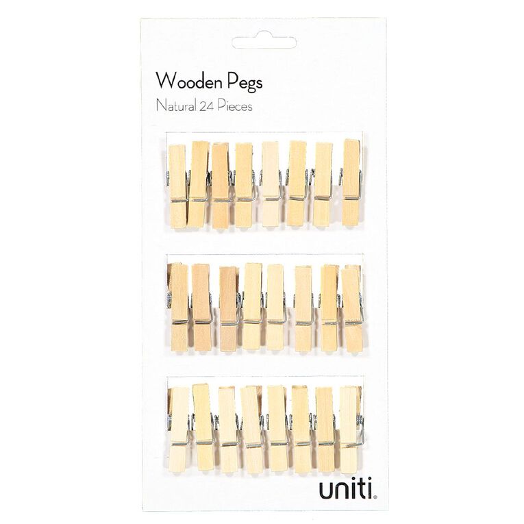 Uniti Wooden Pegs Natural 24 Pack, , hi-res