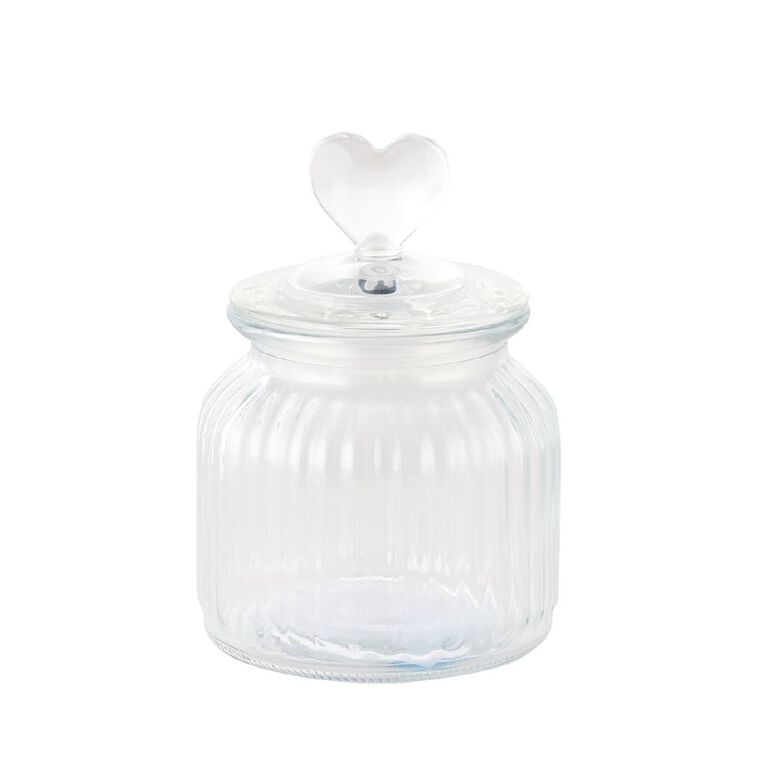Living & Co Heart Lid Glass Jar Clear 650ml, , hi-res