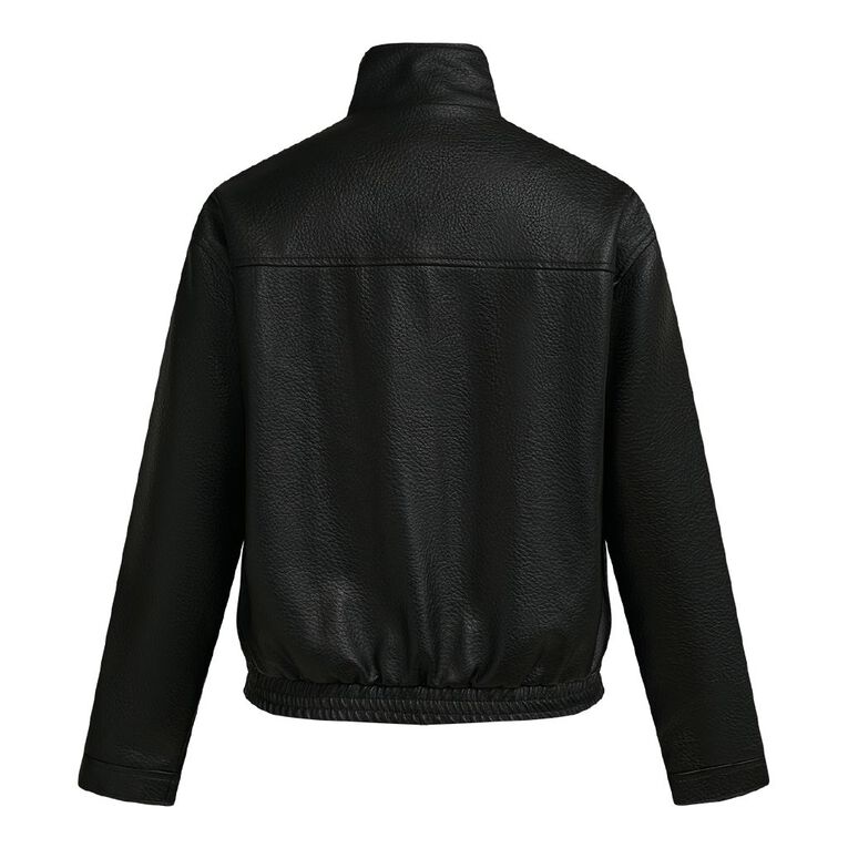 H&H Women's PU Funnel Neck Bomber Jacket, Black, hi-res