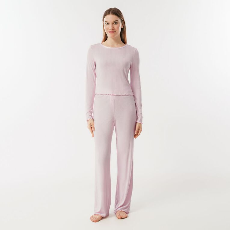 H&H Women's Pointelle Long Sleeve Pyjama Set, Pink Light, hi-res