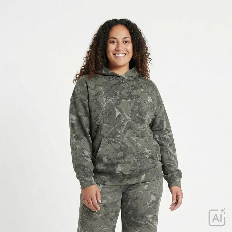 H&H Women's Camo Print Hoodie, Green, hi-res