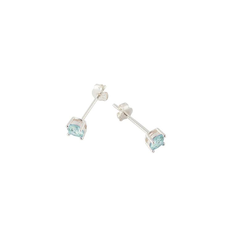 Sterling Silver Blue CZ Stud Earrings 4mm, , hi-res
