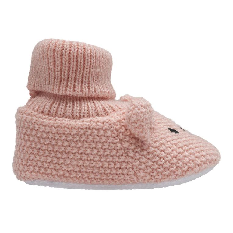 Babyhug 100% Cotton Knit Mittens & Booties with Teddy Print - White & Pink