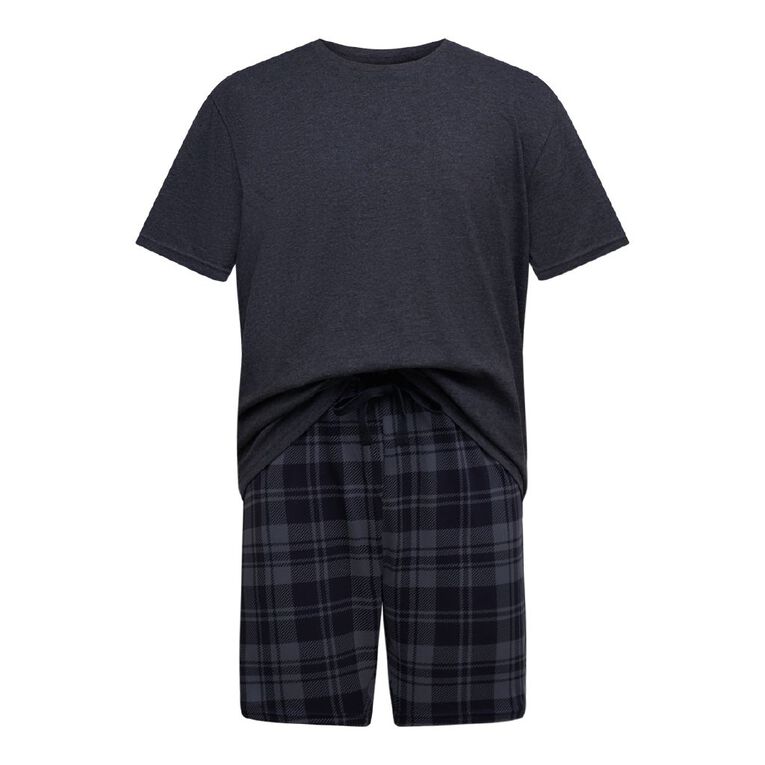 H&H Men's Knit T-Shirt and Short Pyjama Set, Grey Dark, hi-res