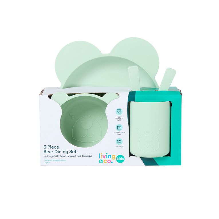 Living & Co Kids Bear 5 Piece Dinner Set Mint, , hi-res