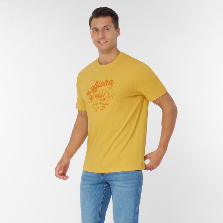 H&H Men's Regular Fit Printed Tee, Yellow Mid, hi-res