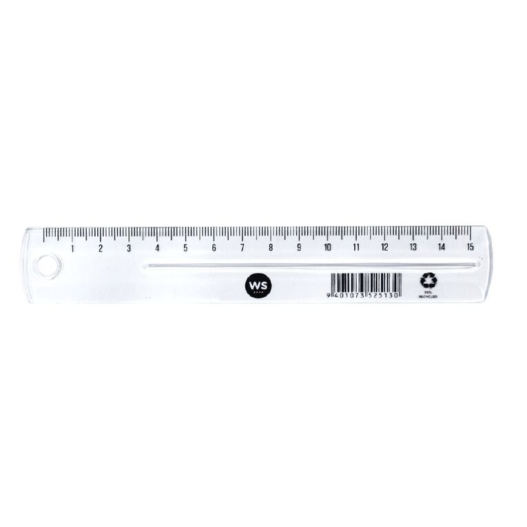 WS Recycled Plastic Ruler 15cm Clear, , hi-res